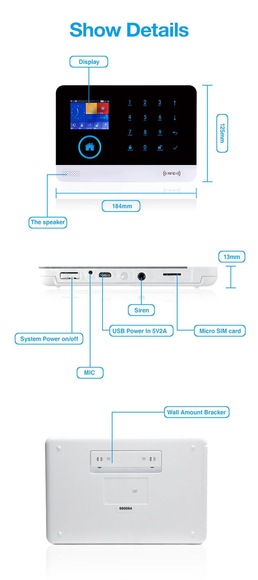 GT APP Remote Control Alarm Panel Switchable 9 Languages Wireless Home Security WIFI GSM GPRS Alarm System  RFID Card Arm Disarm sound alarm device