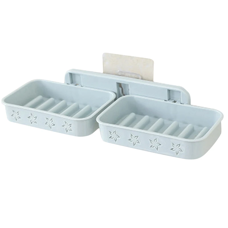 Soap Box Dish Storage Bathroom Hook Up Shower Plate Tray Holder Case Soap Holder Double Wall Shelf Storage Rack Sponges Shelf - Цвет: blue Style1