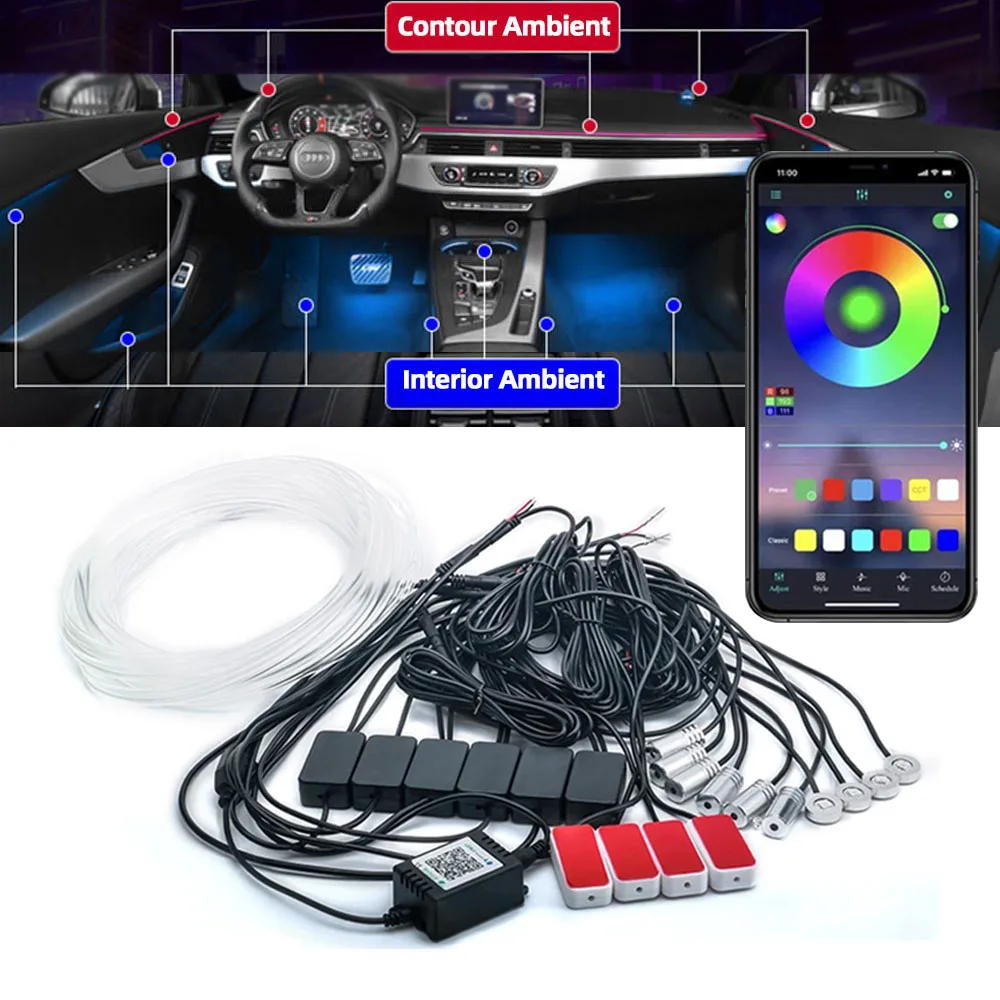 Светодиодсветодиодный RGB лента для салона автомобиля неоновая лампа приборной