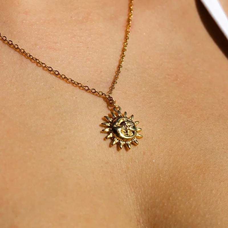 Collier Ras De Cou Soleil Or Acier Inoxydable Doré