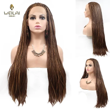 

WEILAI Black Women’s Wig Box Braided Wig Long Braided Wig Artificial Scalp Synthetic Fiber Heat-resistant Micro Braid Ombre