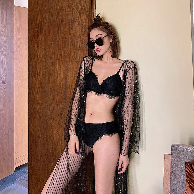 

Swimsuit Female Separate Bathing Suit Women Surf Woman Two Pieces Korean Ins Sexy Three Piece Mesh Underwire Bracket Bikini Hot