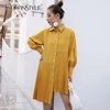TWOTWINSTYLE-vestido asimétrico de manga larga para mujer, Casual plisado, cuello de solapa, linterna, dobladillo, moda 2022 ► Foto 1/6