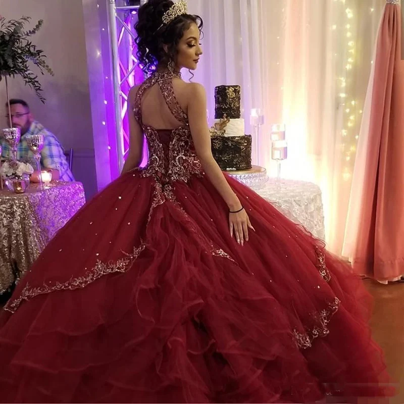 Burgundy Quinceanera Dresses Halter 