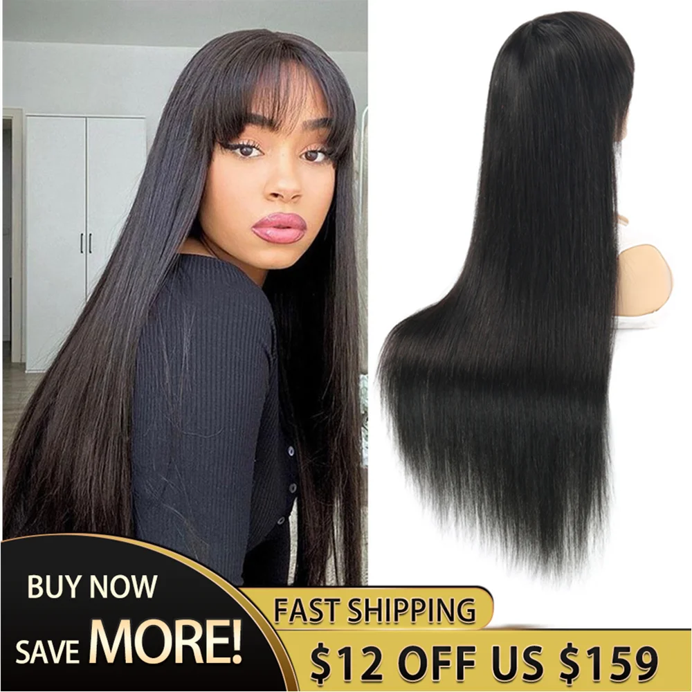 

Royal Impresseion Straight Full Machine Made Wigs With Bangs Good Cheap Human Hair Wigs Rich Colors To Choose No Lace Wigs