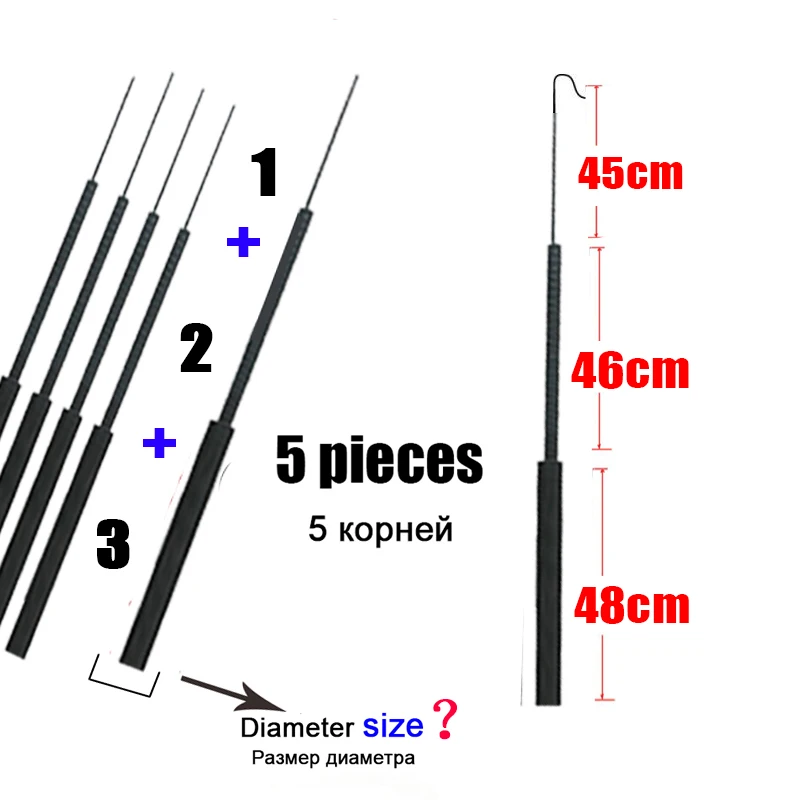 4.1mm-6.4mm 5 pieces Fishing rod tip Spare 1,2,3 sections stream fishing rod full Short size hollow carbon Accessories sturdy
