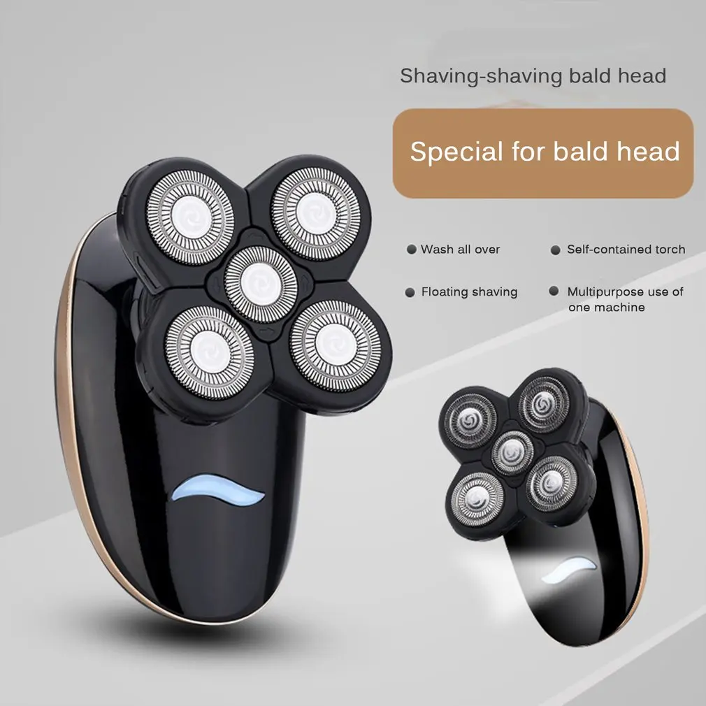 

For Bald Head Rechargeable Electric Shaver Five Floating Heads Razor Hair Cutting Multi-purpose Men Facial Cleaning Brush
