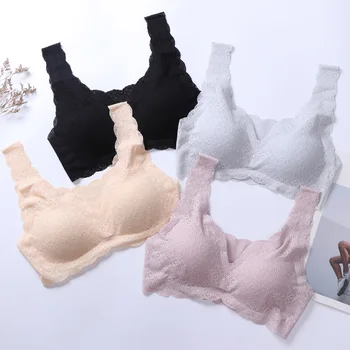 

Fashion Sexy Lace Pieceless Sleep Bra Solid Color No Steel Ring Removable Chest Pad Sports Bra