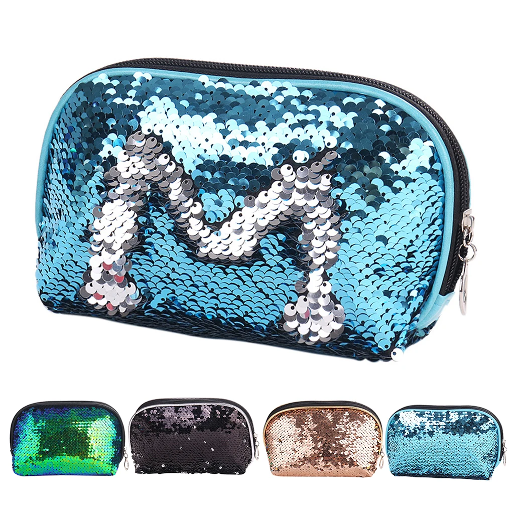 Women Make Up Reversible Sequins Pouch Lady Brushes Cosmetics Bag Evening Party Handbag Pencil Case