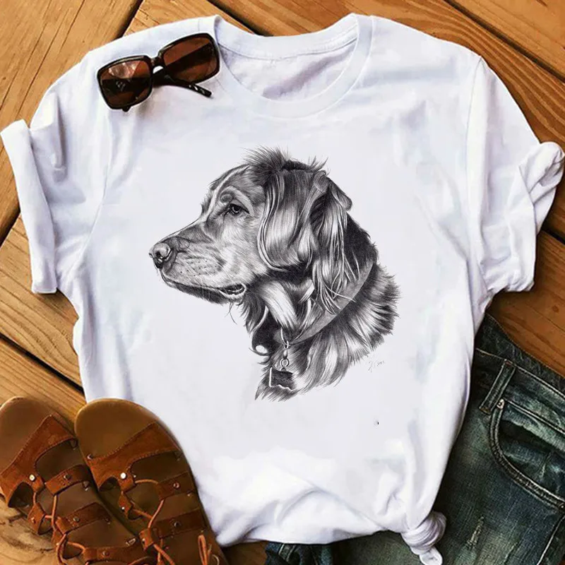 Papillon Dog Golden Retriever Mujer Camisetas White Top T Shirts Summer Aesthetics Graphic Short Sleeve t-shirt Polyester Tshirt oversized t shirt women