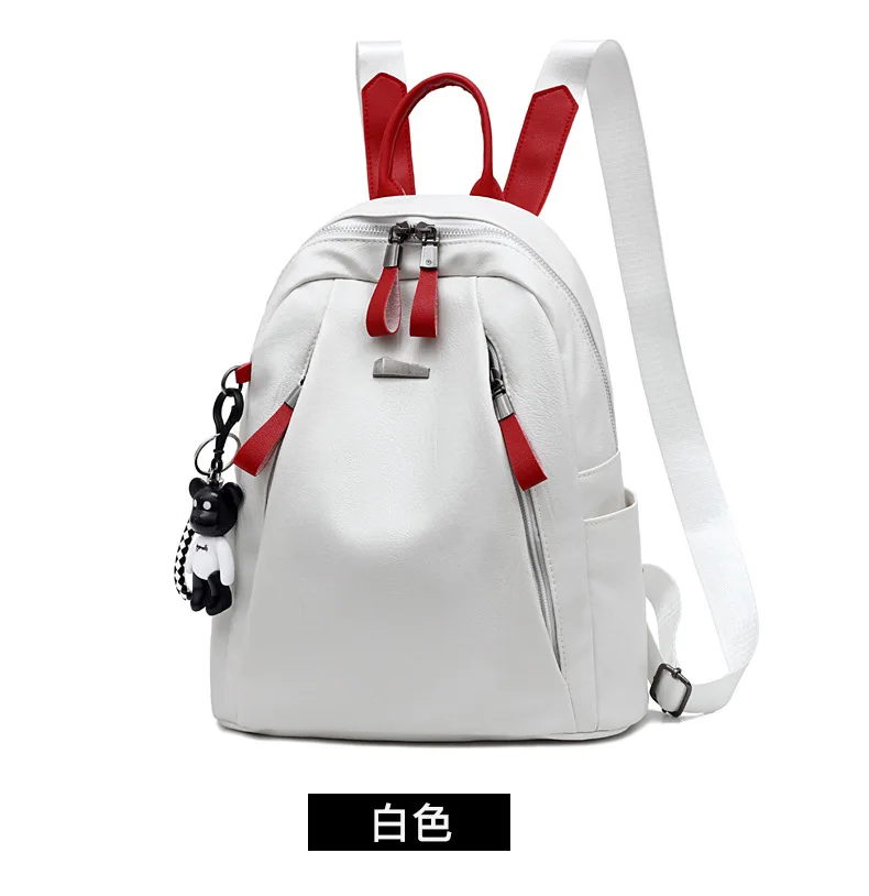 High Quality Soft Leather Backpack for Women 2019 New Fashion Black White Girls PU Rucksack Small Double Zipper Travel Backpacks (14)