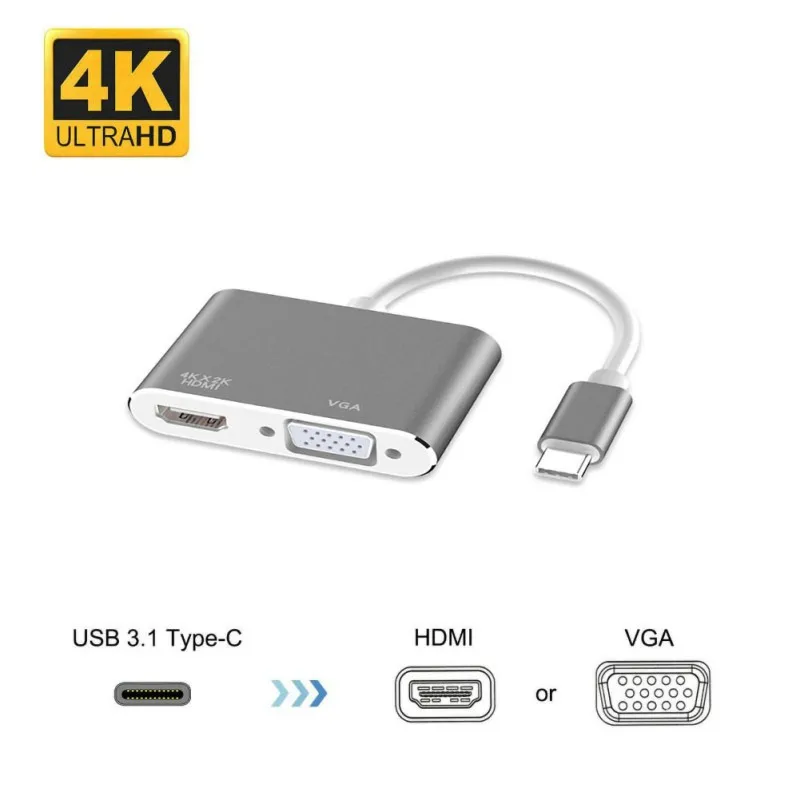 Кабель-Переходник USB C на HDMI 4K VGA адаптер USB 3,1 Тип C USB-C To VGA HDMI преобразователи видеосигнала для адаптера переменного тока для Новинка года Macbook Pro/Chromebook Pix