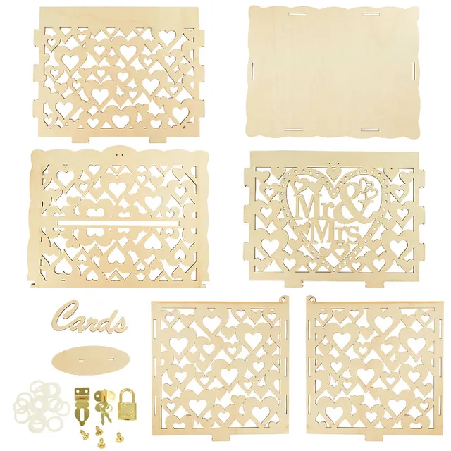 Esküvői Kártya Dobozok Üreges Mr És Mrs. Floral Pattern Ajándék Boríték Fa Doboz Zárral Party Kedvezmények Diy Dekoráció -Ellátás - Image 6