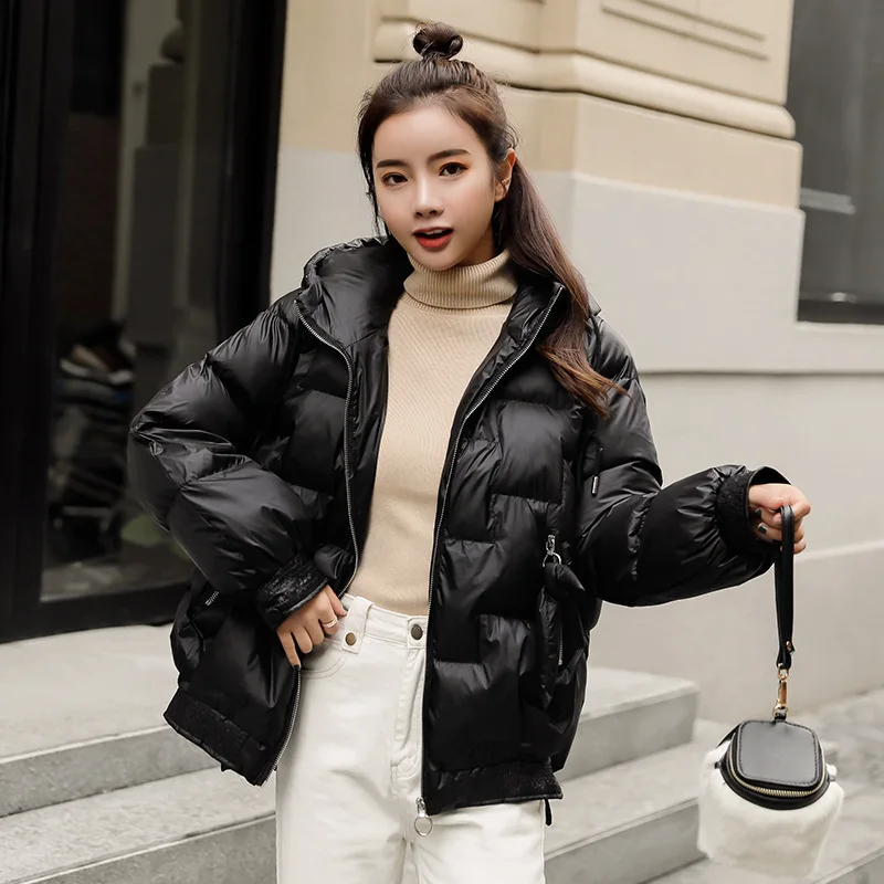 

2019 Winter Short Loose-Fit Versatile Comfortable Long Sleeve New Style Solid Color Cotton-padded Clothes Qym7309
