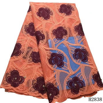 

2019 Latest Net Lace Fabric Embroidered Burnt Orange tulle Lace Fabric African French Lace For guipure fabric Clothing Women
