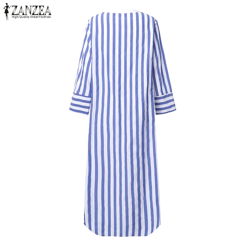 Топы Blusas ZANZEA женская блузка с открытой передней полосой длинный кардиган Дамская длинная рубашка с разрезом сбоку Повседневная Туника с длинным рукавом размера плюс