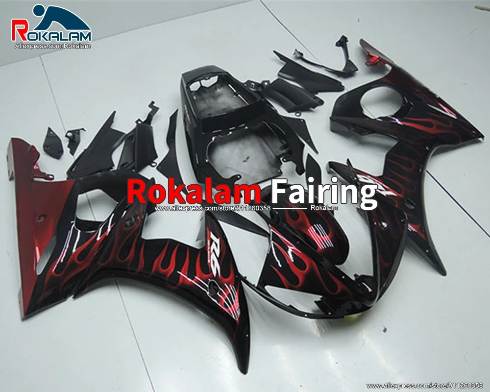 

Кузов для Yamaha R6 2003 2004 YZF600 03 04 черно-красное пламя спортивные мотоциклетные вторичные капоты (литьё под давлением)