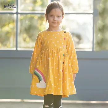 

Little maven Dress Corduroy Winter Girls Dress Rainbow Dress With Button Little Toddler Princess Dresses Vestido Children Dress