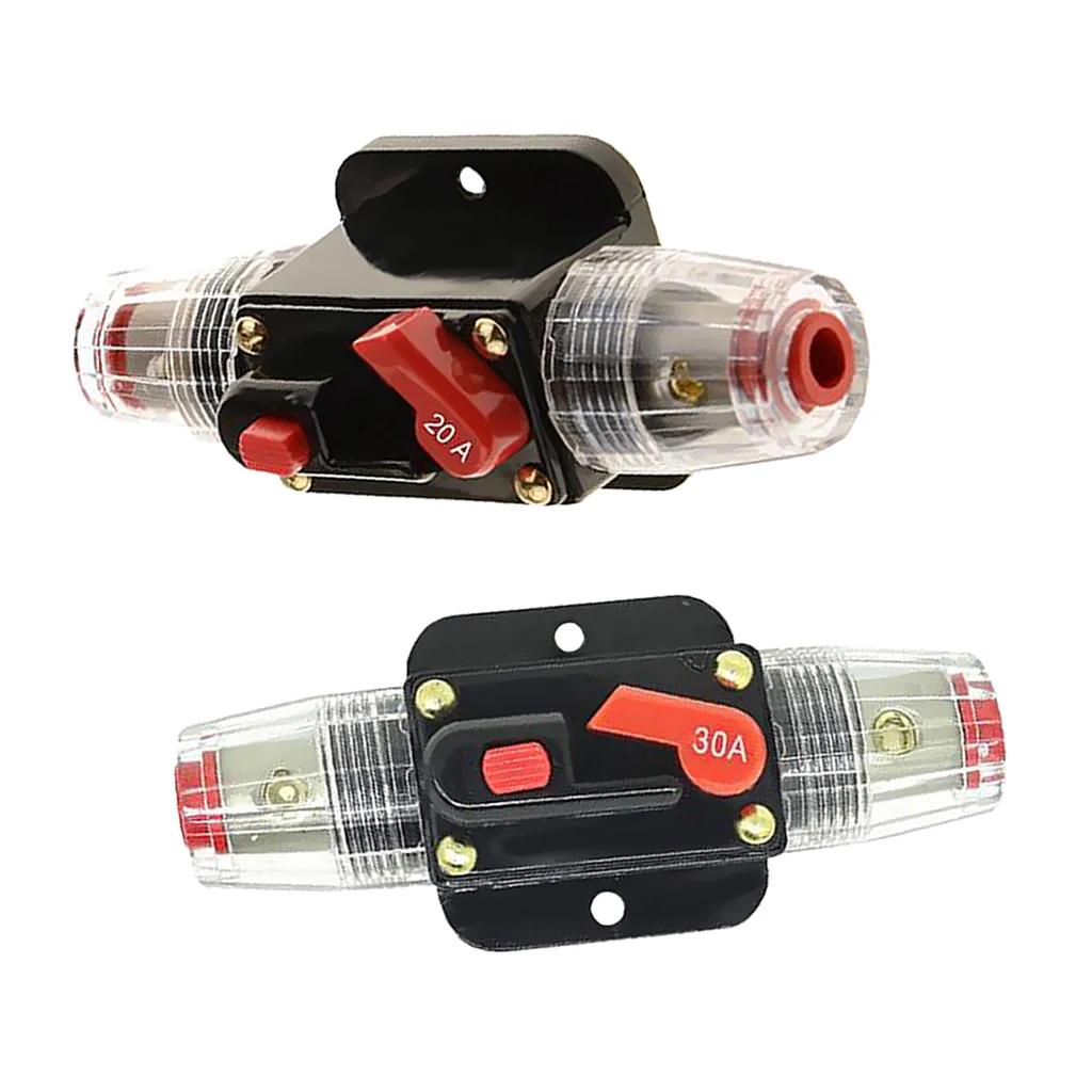 2pcs DC12V Car Stereo Audio Inline Circuit Breaker Fuse Holder 20A 30A AMP For Stereo Switch System Protection
