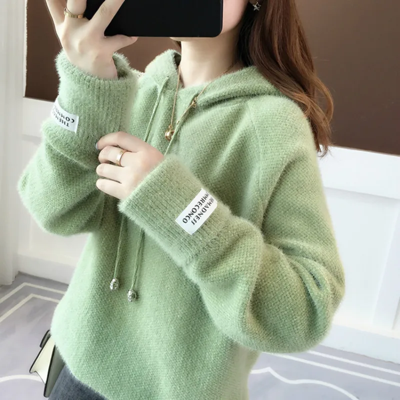 DANJEANER Korean Style Women Sweaters and Pullovers Spring Long Sleeve Streetwear Knitted Hooded Tops Solid Casual Sweaters DANJEANER Korean Style Women Sweaters and Pullovers Spring Long Sleeve Streetwear Knitted Hooded Tops Solid Casual Sweaters