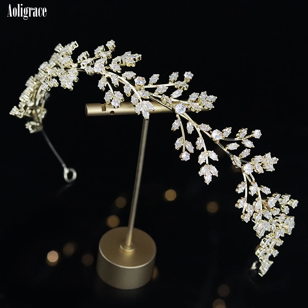 2022 New Cubic Zirconia Tiaras and Crowns for Women Shiny Zirconia Hairband Gold CZ Hair Accessories Wedding Bridal Headband