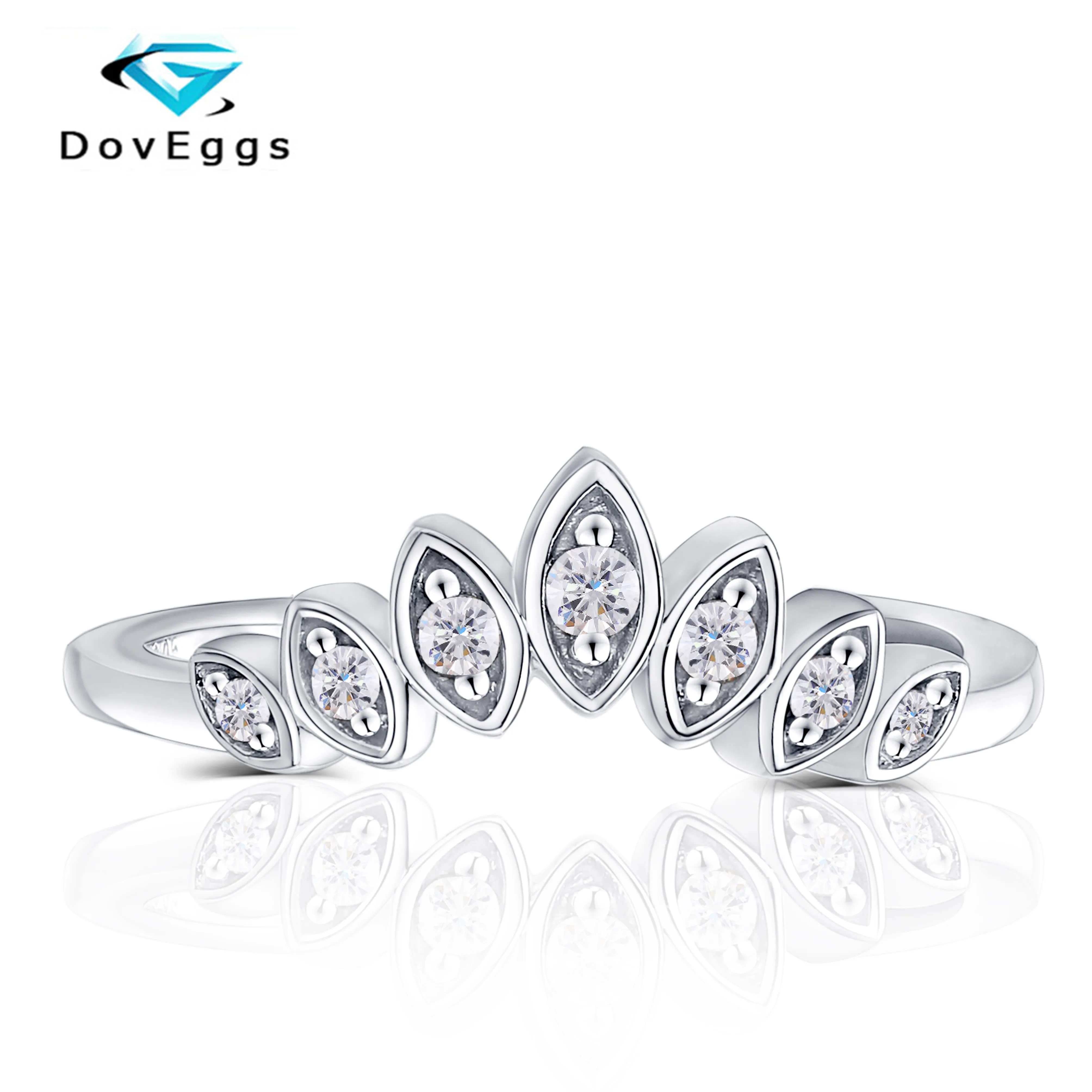 

DovEggs Sterling S925 Silver Center Marquise Shape Round F Colorless Moissanite Crown Engagement Wedding Band