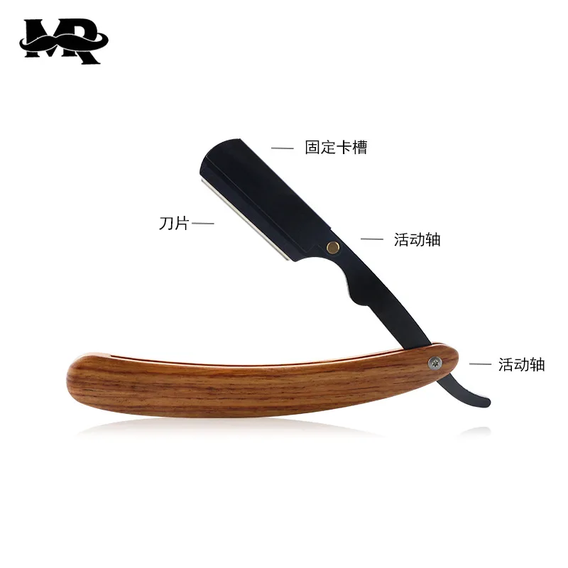 Men s Blade Stainless Steel Knife Holder Vintage Wooden Handle Folding Razor Barber Shop Razor Shaving 3