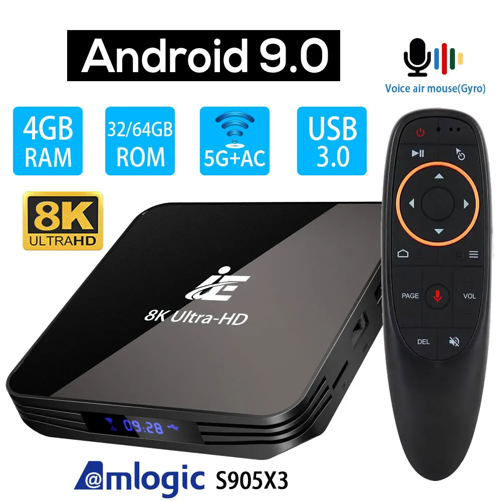 Тв приставка IE X3 AIR Android 9 0 8K 4K Ultra HD XDR Youtube 1000 м 5G wi fi Amlogic S905X3 4 гб 32 64 тв