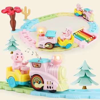 

2019 New 3-7-year-old Children's Piano Playing Music Electric Rail Car Assembly Diy Educational Toys Gift