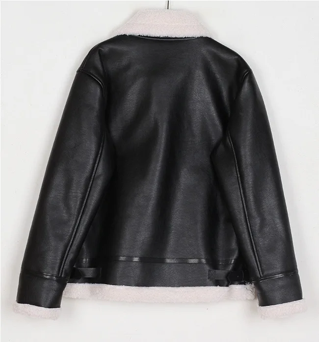 

2018 Autumn And Winter New Style Korean-style Solid Color Fold-down Collar Zip-up Jacket Versatile Locomotive Leather Coat Femal