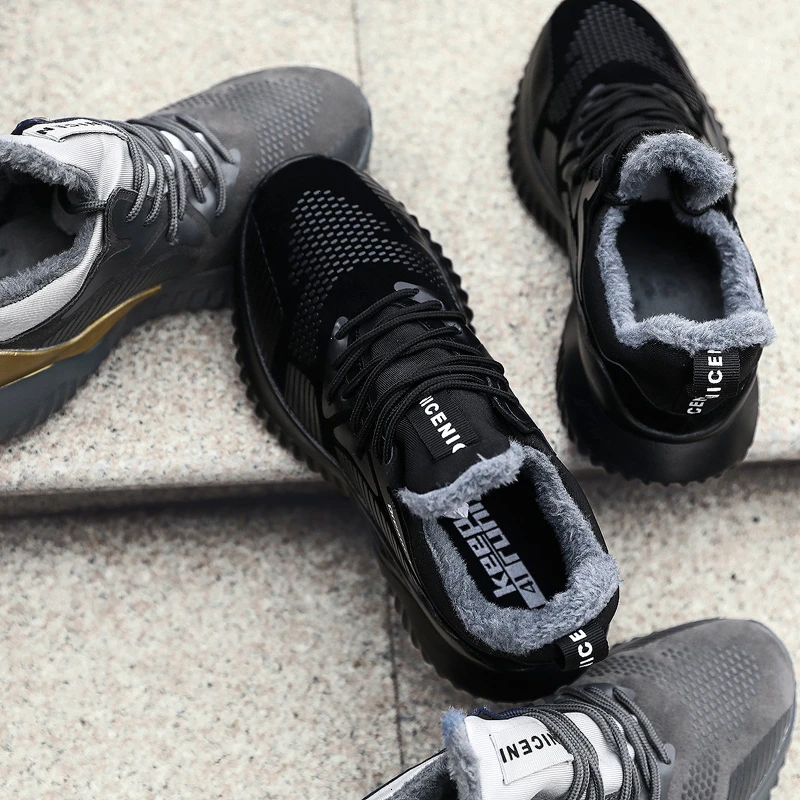 FLARUT, мужские зимние кроссовки, уличная спортивная обувь для бега, теплые меховые кроссовки, Нескользящие водонепроницаемые кроссовки из искусственной кожи, большие размеры 39-46