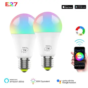 

WiFi Smart Light Adjustable 7W Wake-Up Light RGB Magic Bulb Lamp Smart Life Bulb Lights Compatible with Alexa and Google IFTTT