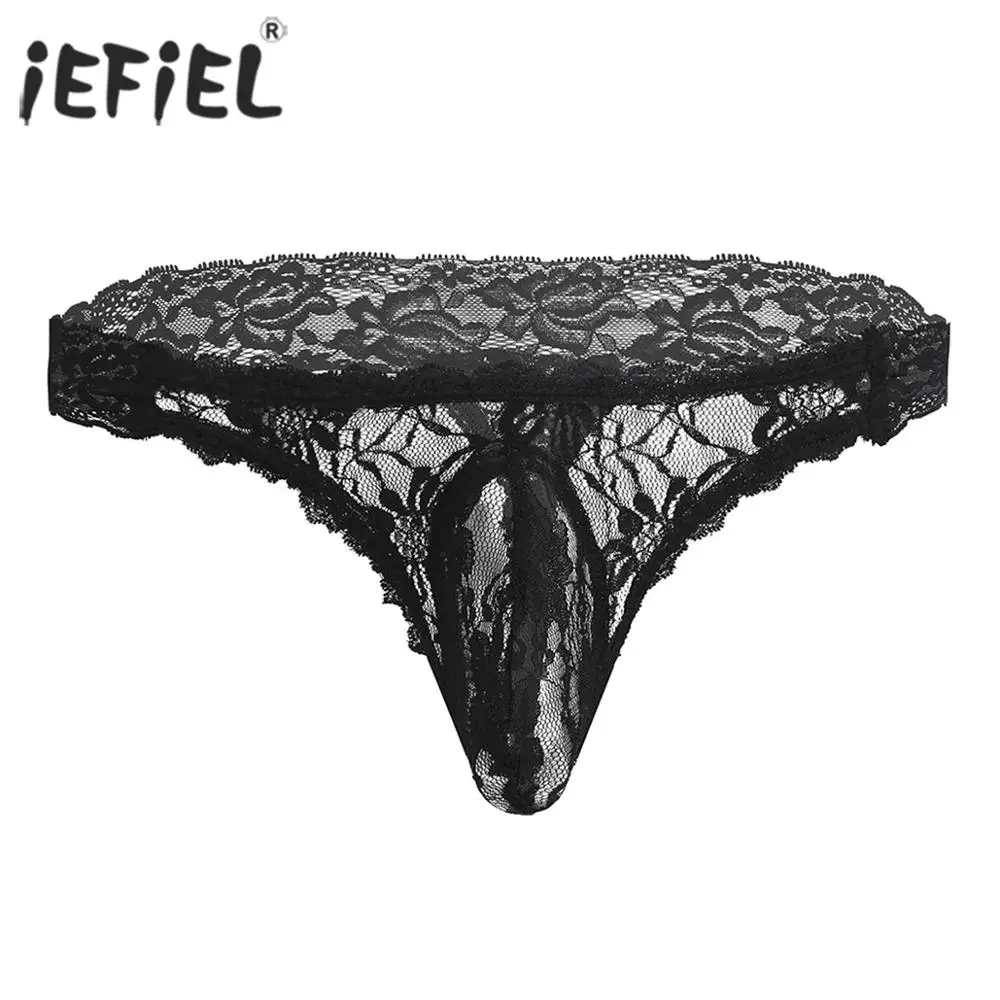 IEFiEL Мужское нижнее белье кружевные прозрачные трусы брифы с цветочным рисунком