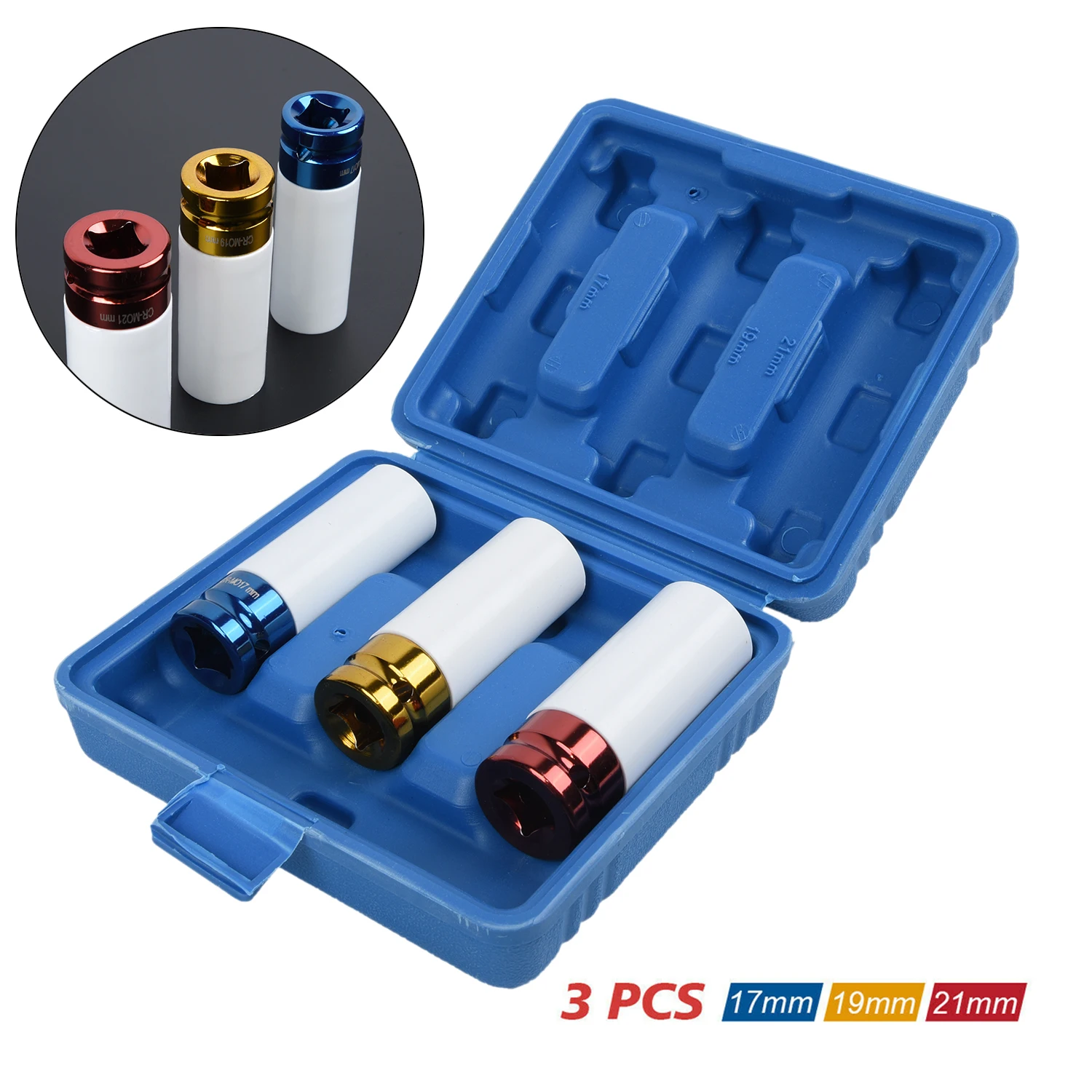 

3pcs Thin Walls Deep Impact Sockets 17mm 19mm 21mm Set Plastic Sleeve Lug Nuts new