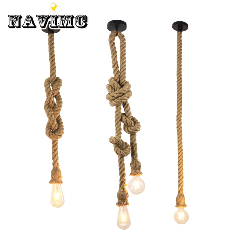 

Vintage Hemp Rope Pendant Light AC90-260V E27 Loft Creative Personality Industrial Lamp for Restaurant Coffee