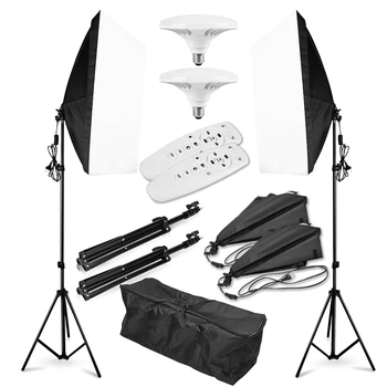

Photography Dimmable LED Softbox Lighting Kit E27 Socket 30W LED Dimmable Lamp Bulb with Remote Control 2 Softbox 2 Light Stand