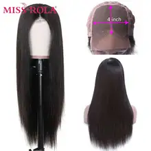 Miss Rola-Peluca de cabello humano liso de 4x4, postizo de encaje con cierre, Color Natural, predespuntado, no Remy, 180% D
