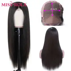 Miss Rola Hair Brazilian 4*4 Straight Lace Closure Human Hair Wigs Pre Plucked Straight Natural Color Hair Wig Non-Remy 180% D