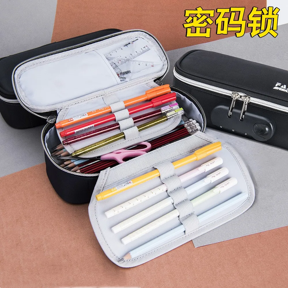 

Kawaii Canvas Code Lock Portable Pencil Case Four-layer Large Capacity Storage Bag Stationery Box Student Office Supplies Gifts