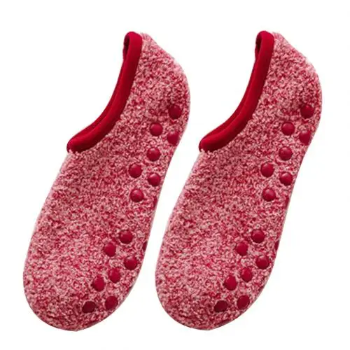 Wine Red 1 пара, женские невидимые короткие носки, Осень-зима, противоскользящие, теплые, коралловый флис, низкие, короткие носки-тапочки, Moomin, носки женски - Цвет: Wine Red