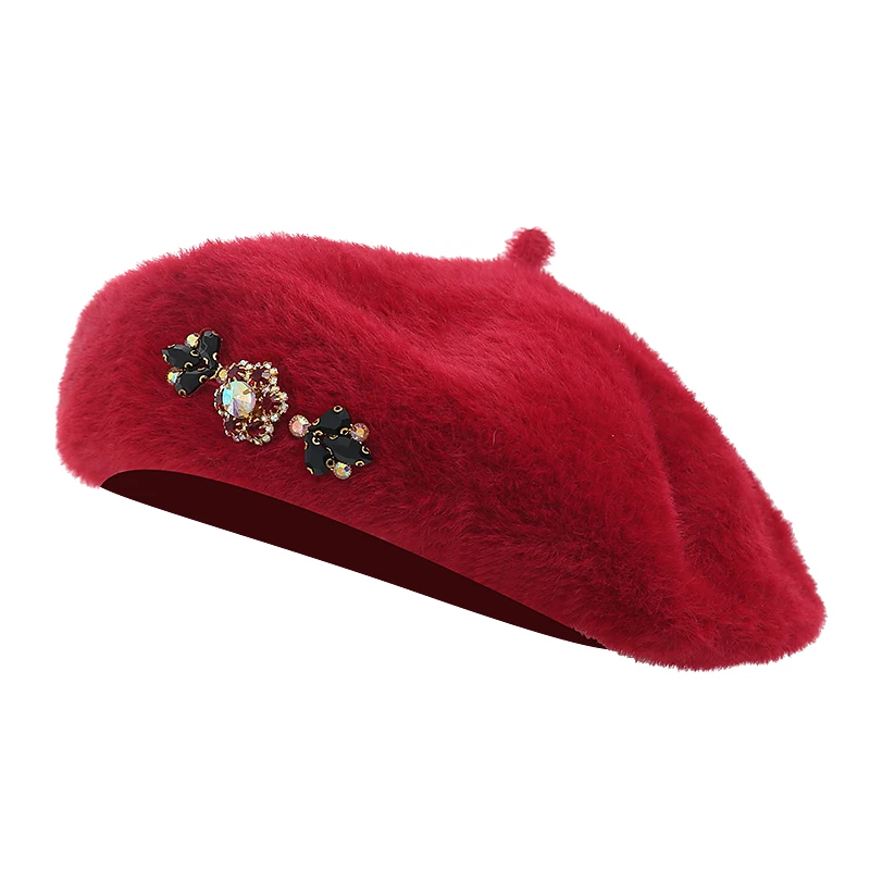 Роскошные женские зимние шапки с украшением, модные мягкие теплые шапки, бархатная вязаная шапка из меха норки для женщин и девочек, двойные утолщенные шапочки - Цвет: Красный
