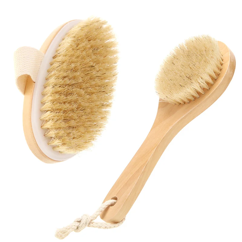 Natural Bristle Bath Brush Exfoliating Wooden Body Massage Shower Brush