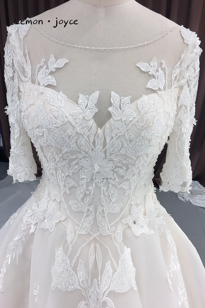 Лимон joyce Роскошные свадебные платья короткий рукав свадебный длинный шлейф vestido de noiva robe de mariee