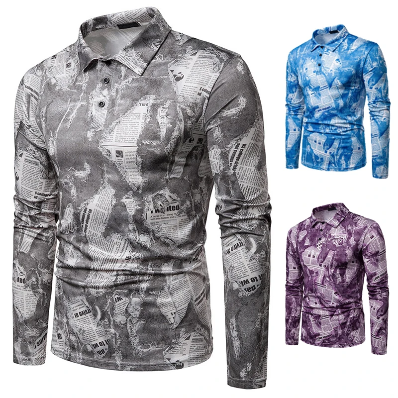 Spring New Men's POLO Fashion Design with Large Body and Dynamic Design Men's Flip Collar and Long Sleeve POLO