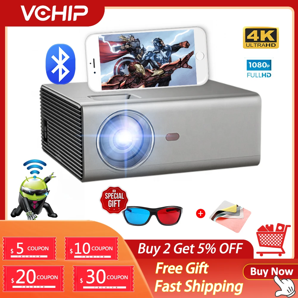 VCHIP RD830 4K Projector Home projector mini Proyector LED For Home Theater WiFi tv full hd Media Player Christmas projector