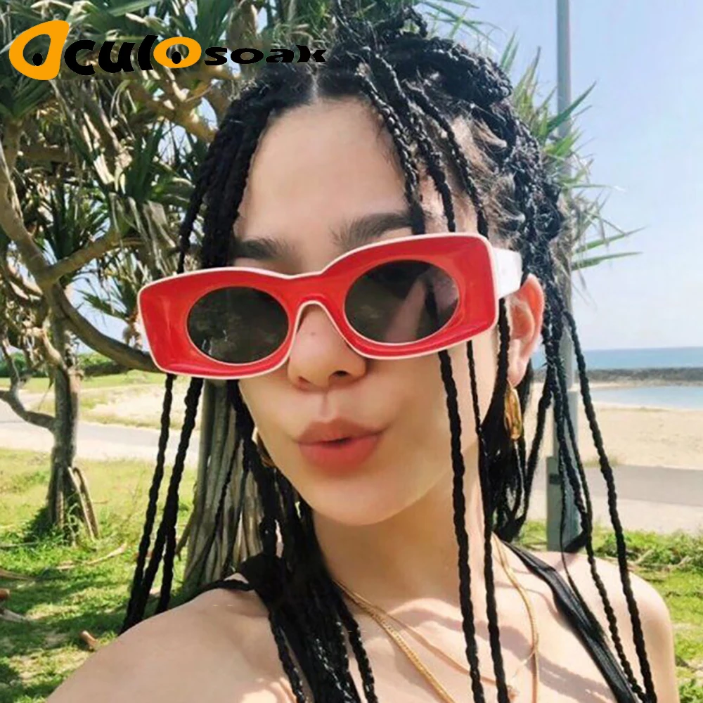 

Oculosoak Square Sunglasses Women Luxury Brand Fashion Flat Top Red Black Clear Lens One Piece Men Gafas Shade Mirror UV400