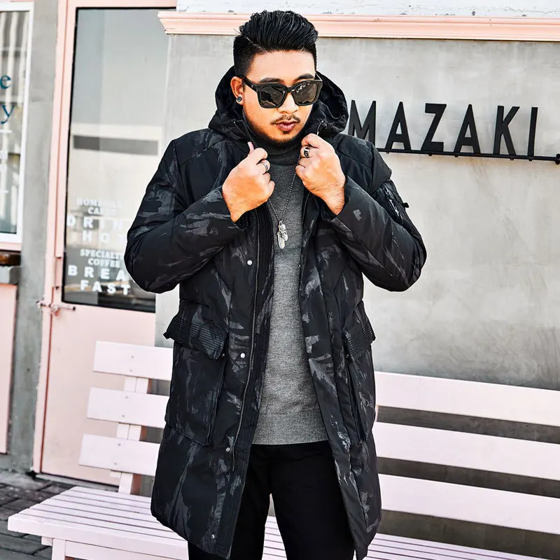 Зимняя новая брендовая мужская парка Теплая Куртка мужская длинная свободная куртка большого размера Толстая черная куртка для мужской одежды 140 кг - Цвет: Black