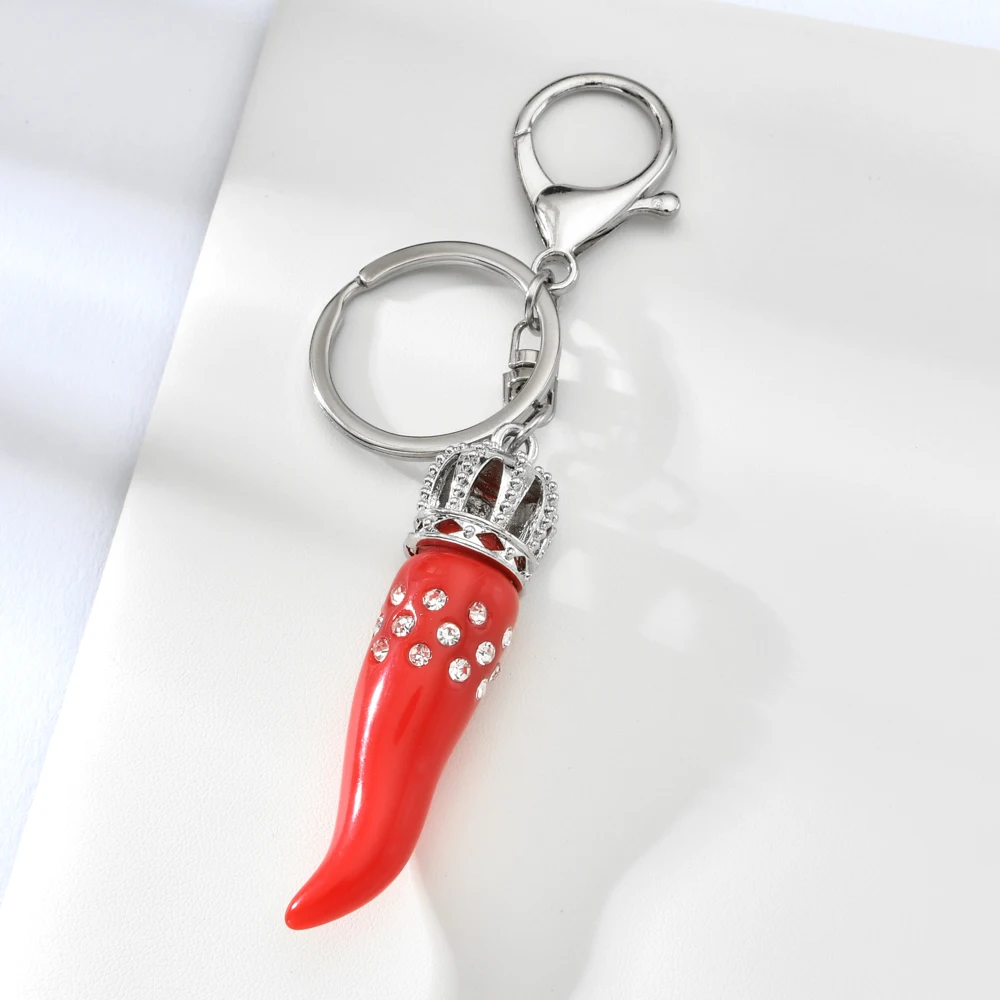 Italy Paprika Keychain Cubic Zirconia Red Chilli Key Chain For Women Bag Charm Keyring Cute Chilli Keychain For Girl Friend