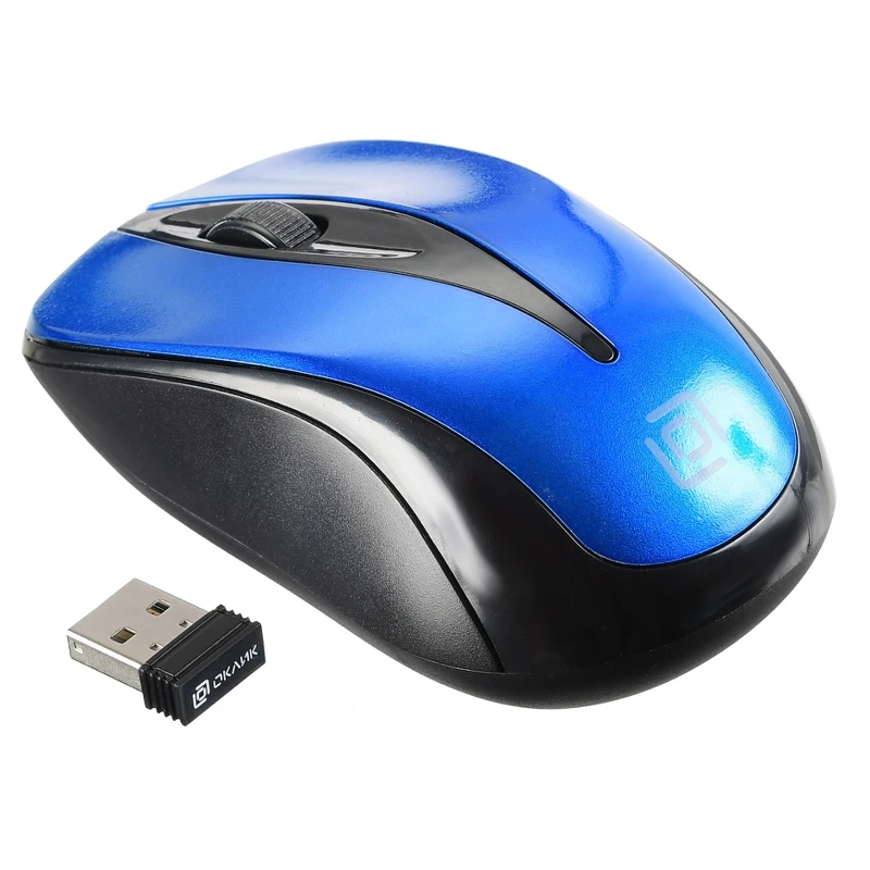 Мышь Oklick 675MW черный/синий оптическая(800dpi) беспроводная USB(2but