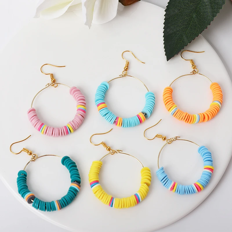 G Ycx Bohemia African Vinyl Beads Hoop Earrings Heishi Colorful Acrylic Round Circle Earrings Huggie Women Girls Beach Jewelry Hoop Earrings Aliexpress